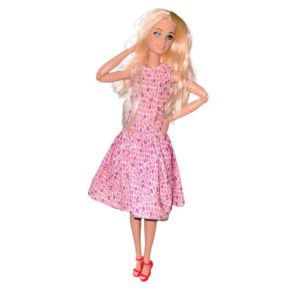 Fashion Doll Patterned Pink Dress